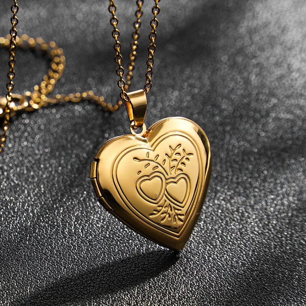 

Cute Locket Necklace For Women Gold Color Stainless Steel Heart Necklaces Charms Collar Choker Party Jewelry