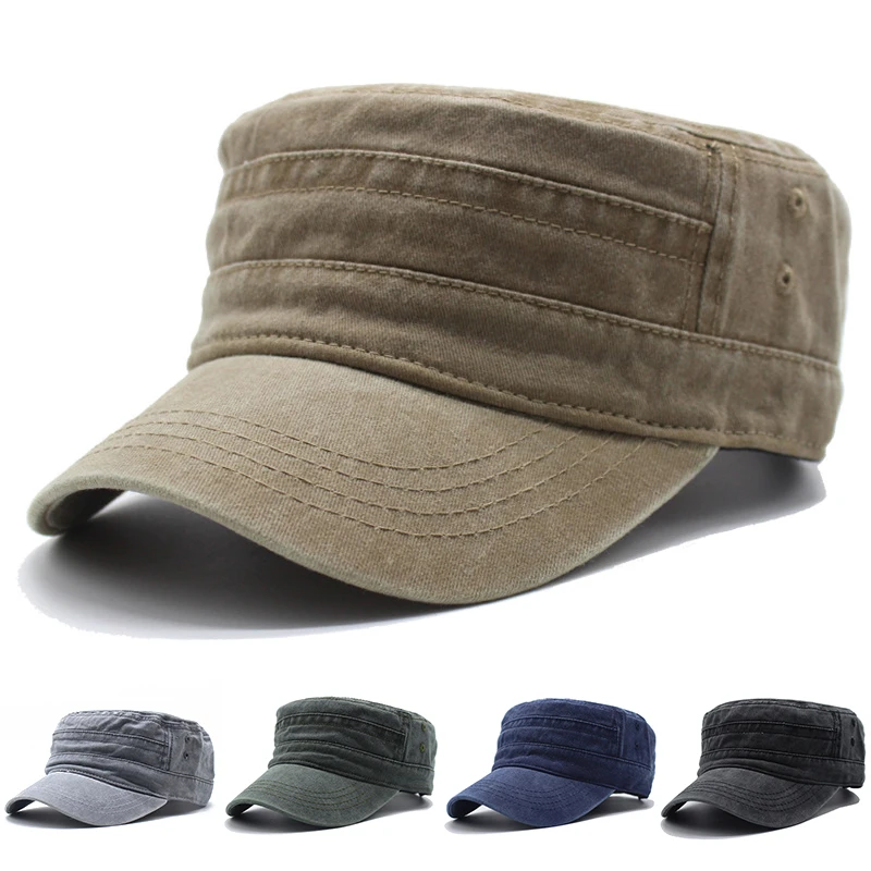 Fashion Washed Cotton Flat Top Cap Adjustable Outdoor Sun Caps Women Men Cadet Cap Retro sun Hats Baseball cap Bone Man Cap