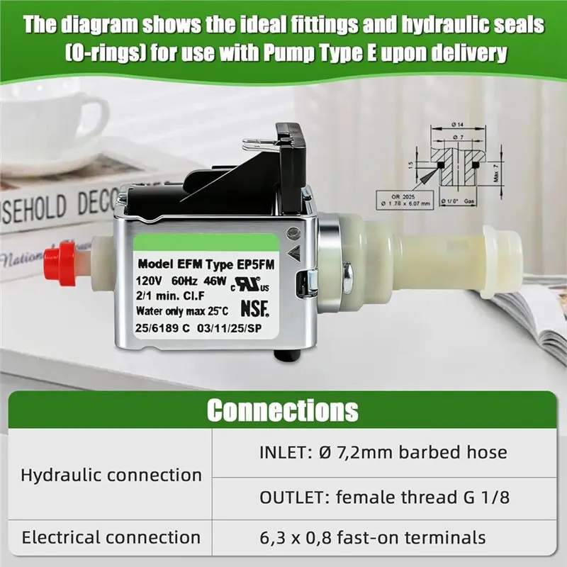VOFUN-Coffee Machine Water Pump EP5FM Solenoid Valve Pump Parts For ULKA Pressure Max 15 Bar 120V 60Hz 46W Wide