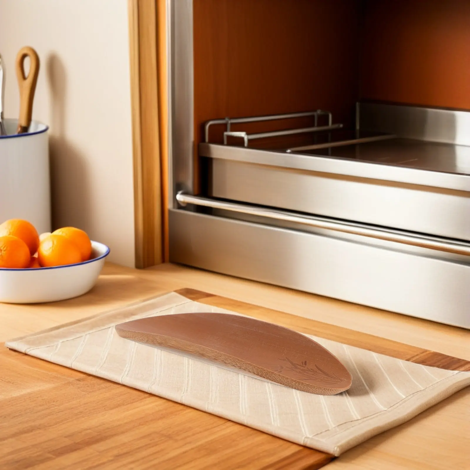 Bamboo Rolling Pin Holder Display Rack for Countertop Kitchen Utensil Storage Featuring Curved Groove Design Stable Wide Base