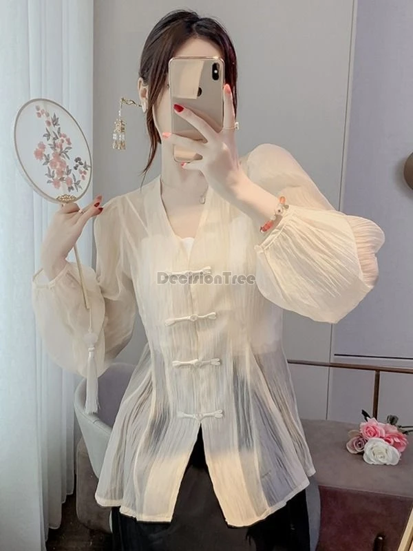 

2024 retro chinese style thin sunscreen cardigan sweet graceful temperament tang suit top summer fashion design sense outerwear