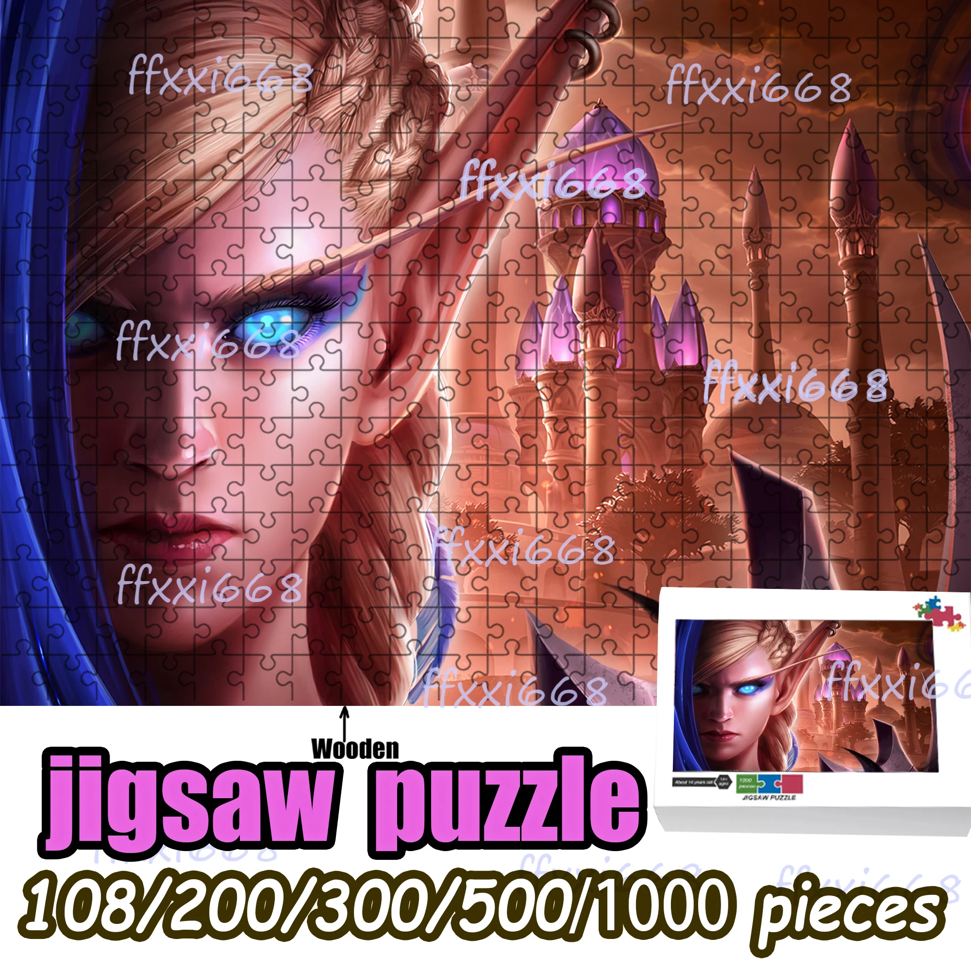 

Деревянный пазл World of Warcraft Alleria Windru, 108/200/300/500/1000 элементов, подарок для взрослых фанатов, снимающий стресс, высокое качество