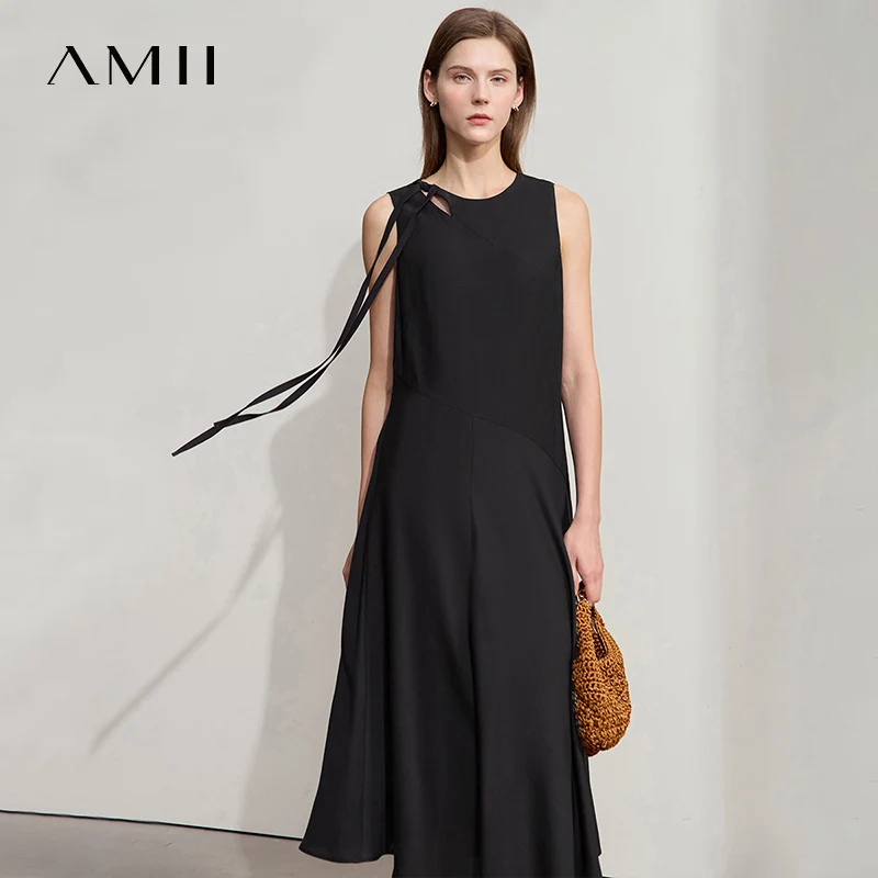 Amii Minimalistisches Berufungskleid für Damen, 2025, Sommer, neue Bürodame, elegante Krawatte, ärmellos, Komfort, Falten, lange Kleider 12542120