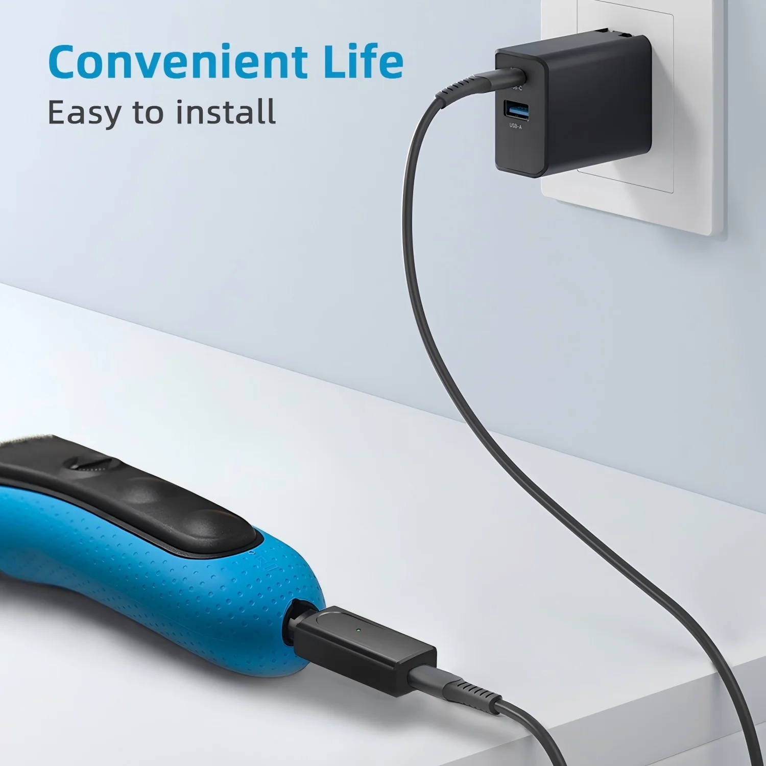 محول ماكينة حلاقة Brangdy 12 فولت من النوع C محول شحن متوافق مع ماكينة تشذيب اللحية الكهربائية Braun Series 3 5 7 9 مع مؤشر