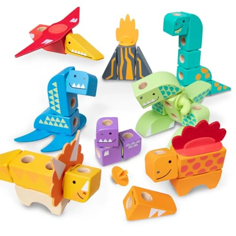 

Blockables Dinosaur Snap and Play Mix and Match Connectable Wooden Building Blocks Play Set Toy for Preschool Boys and Girls 69