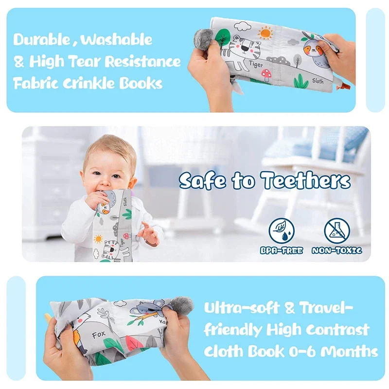 Zachte Babyboeken 3D Touch Feel Hoog Contrast Doek Boek Zintuiglijk Vroeg Leren Wandelwagen Speelgoed voor Baby Peuter Speelgoed 0-12 maanden