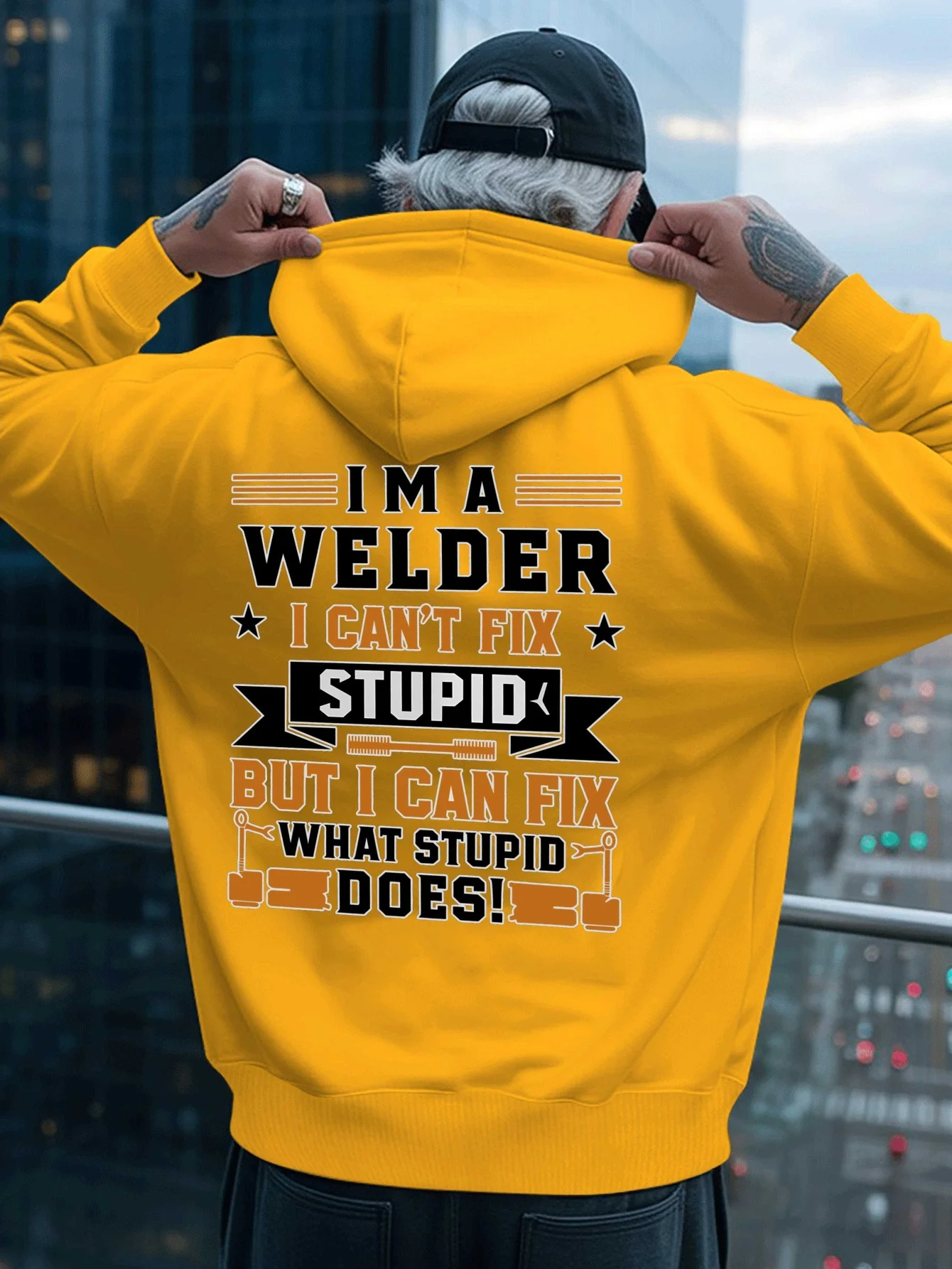Funny Welder Print Fashion Trend Men Hooded Sweatshirt Autumn Winter Daily Outdoor Sports Loose All Kinds of Leisure Warm Street