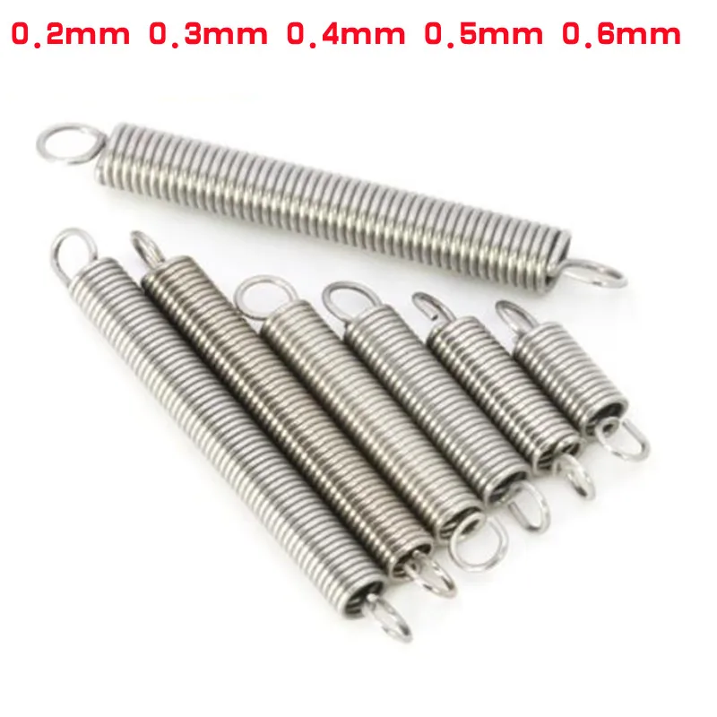 10pcs/lot 0.2mm 0.3mm 0.4mm stainless steel Tension spring with O hook extension spring