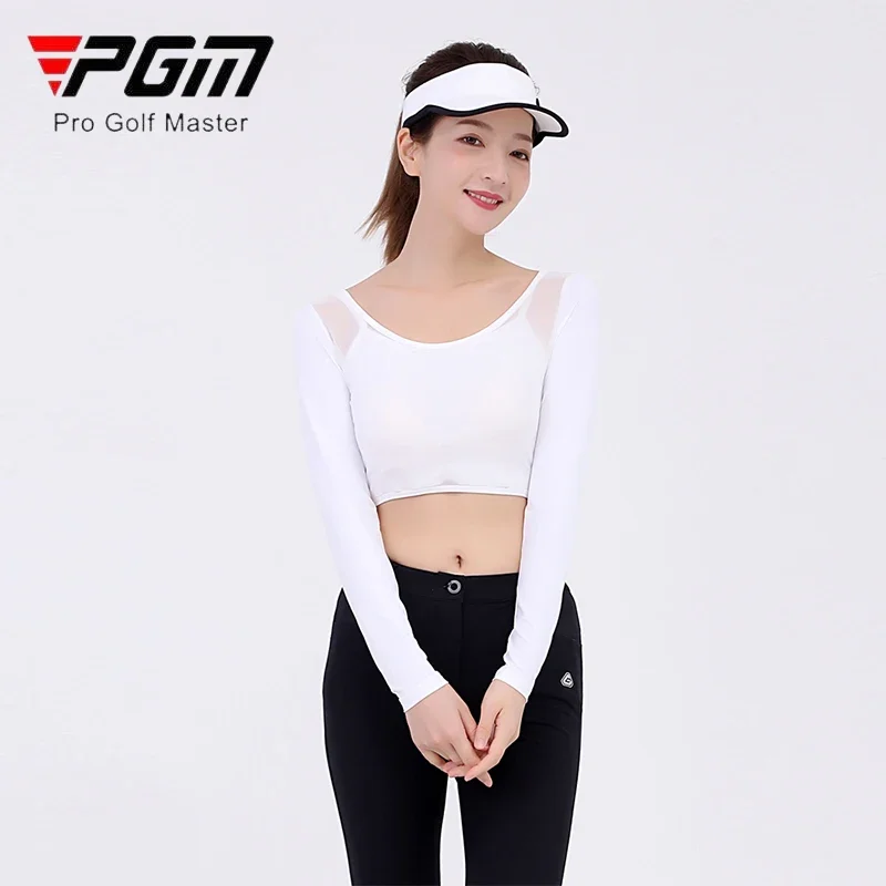 PGM Women Sunscreen Golf Shirts Summer Ladies Ice Silk with Mask Cropped Tops Women Breathable Quick Dry Underwear Silm Golf Top