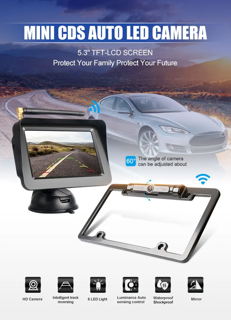 5 Inch Color Monitor 2.4Ghz Wireless  Car Rear-View Camera 12-24V Reverse Back Car Screen