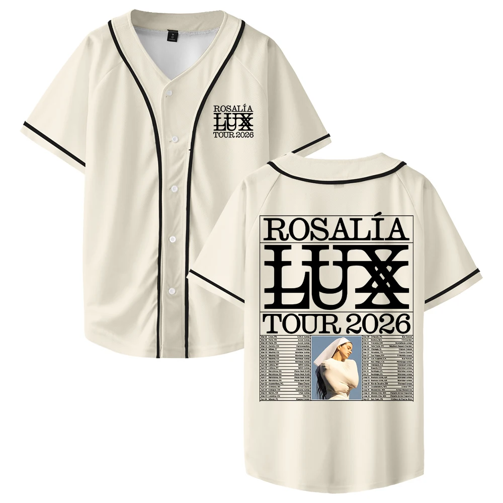 Rosalia LUX Tour 2026 Jersey chaqueta de béisbol camisas con cuello en V manga corta Camiseta con botones hombres mujeres ropa de calle Tops