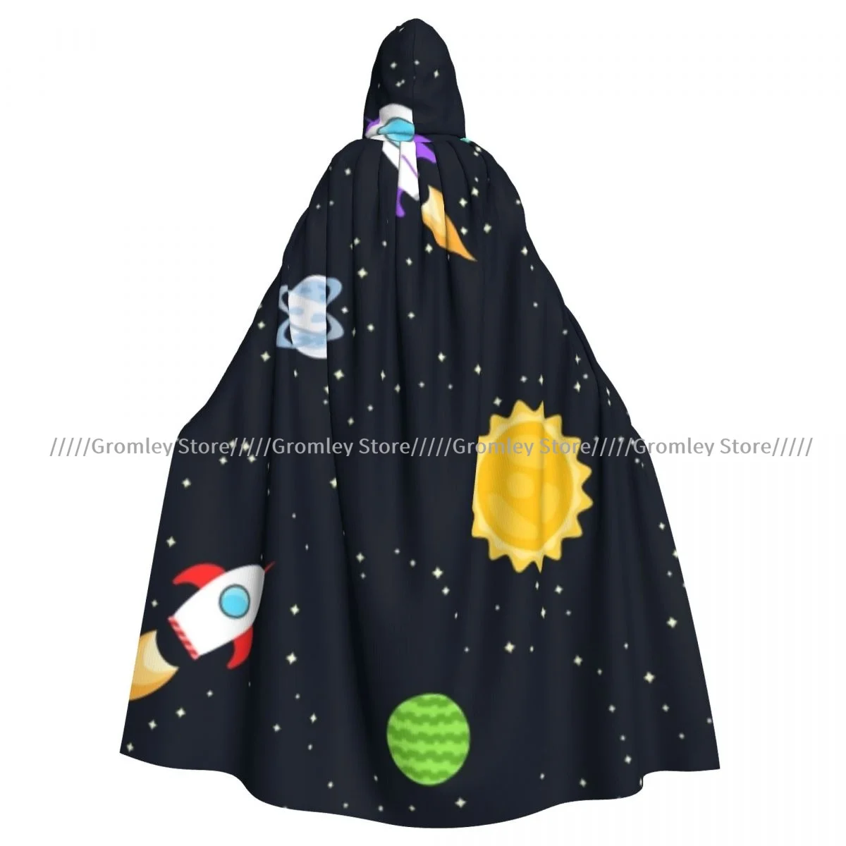 Space Planets Spaceship Witch Cloak Hooded Cosplay Costume Halloween Adult Long Party Cape