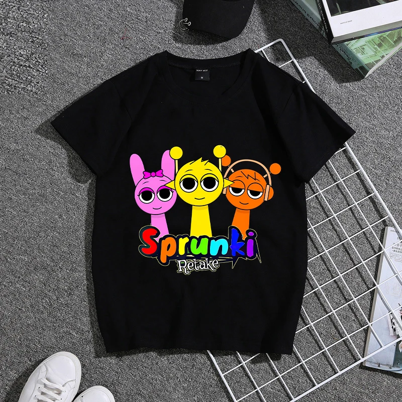 

Sprunkiy Kids T-shirt Cotton Pinki Simon Game Role Cute Anime Print Tees Short Sleeved Kawaii Boy Gril Summer Clothes Party Gift