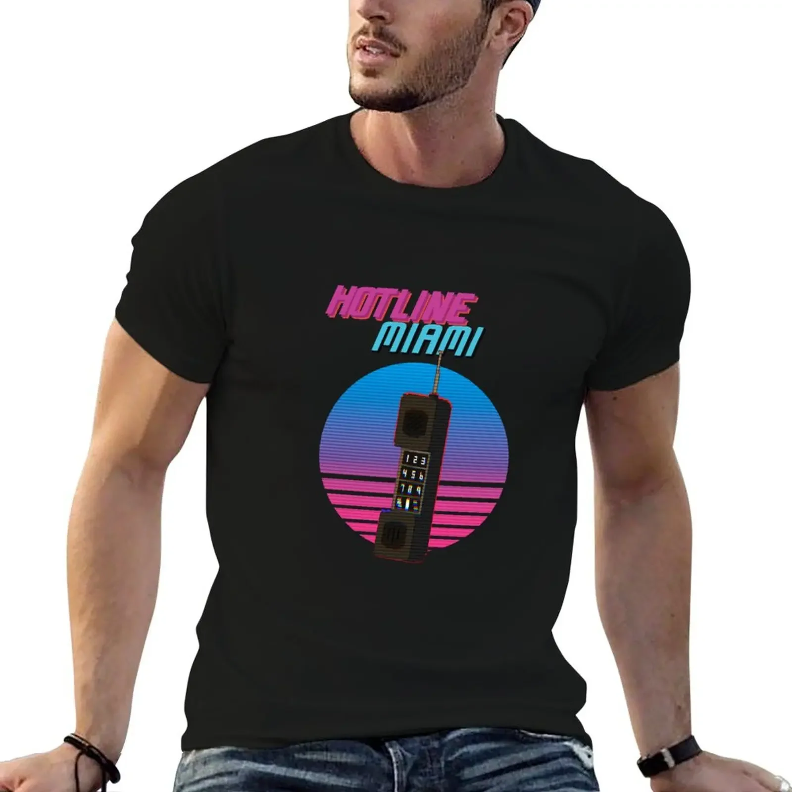 

Miami Hotline Design T-Shirt hippie clothes tops t shirt men 100℅ cotton