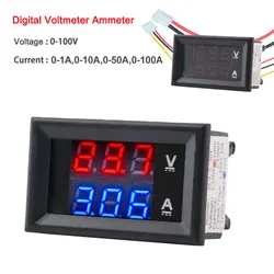 DC 100V 1A 10A 50A 100A Voltmeter Ammeter Blue + Red LED Amp Dual Digital Volt Meter Gauge Car Motocycle Voltage Current Meter