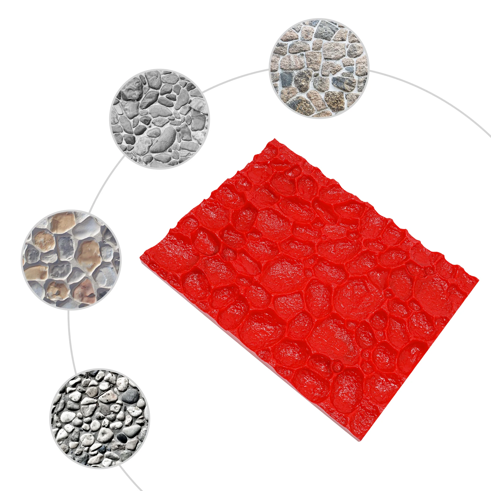 طوابع خرسانية حمراء حصيرة PU قالب ختم خرساني مستطيل نمط يشبه الحجر لممرات مسار الفناء الرصيف