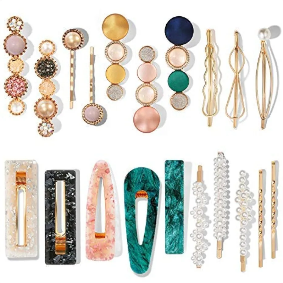 

20 PCS aron Pearl Acrylic Resin Fashion Hair Clips Set Cute Hair Barrettes Bobby Pins Boho Fancy Hairpin Accories Headwear Styl