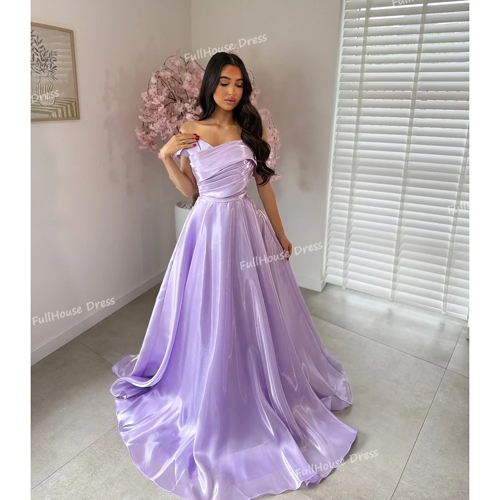 

Custom Made Stunning Off Shoulder Pleated A-line Evening Gown Backless Draped Party Dress with Train شارون سعيد