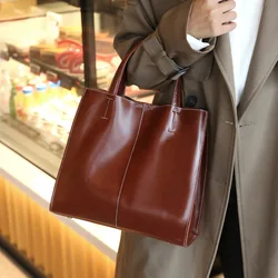 Real Genuine Leather Tote Bag Women's Shoulder Bag Premium Crossbody Bag Minimalism Design Simple Style