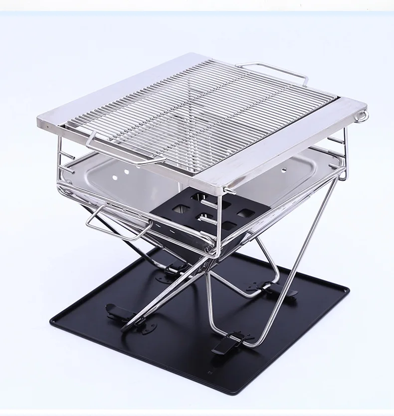 Outdoor barbecue oven stainless steel camping furnace portable folding barbecue grilled charcoal stove wholesale