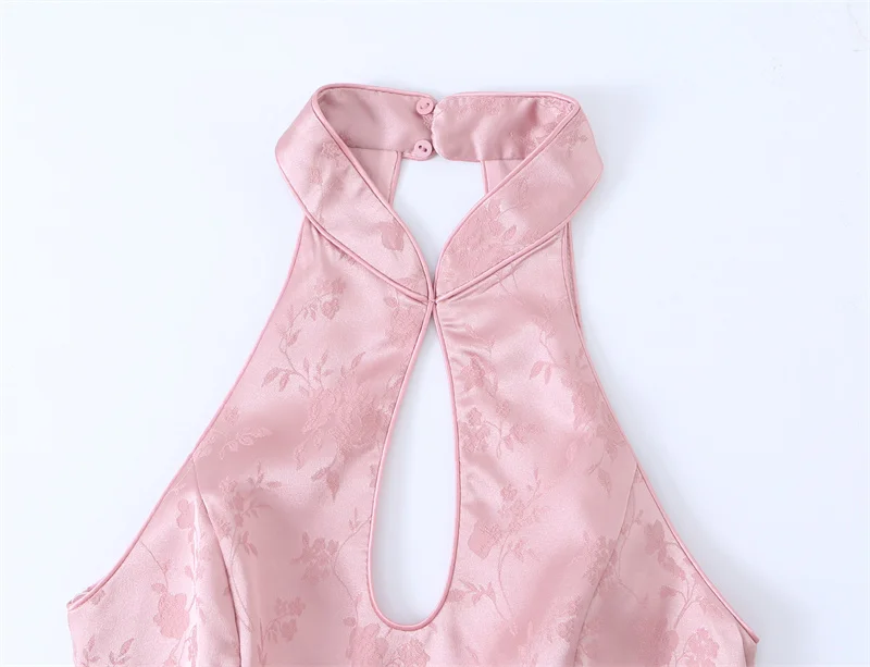 Guobioziy 2026 Summer New Women's Dress Pink Jacquard Halter Neck Hollow Long Dress Elegant and Graceful Beach Vacation - view 6