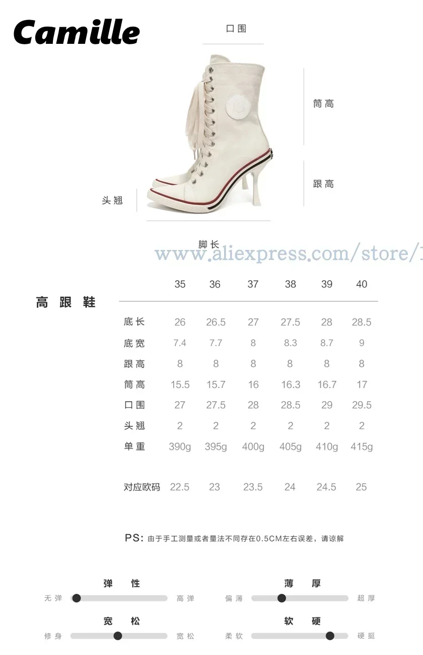Retro Canvas Front Lace Up Sports High Heel Boots 2025 Mixed Color Mid Calf Casual Boots Pointed Toe Inner Zipper Modren Boots