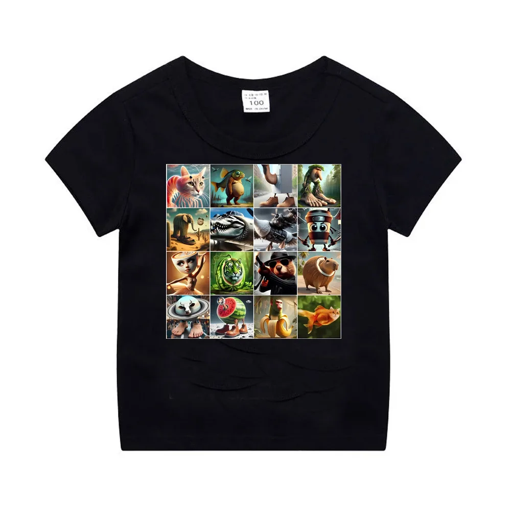 

Italian Brainrot Animals Kids Cotton T-shirt Cappuccino Assassino Short Sleeve Tops for Kids Funny Meme Cute Tee Summer Clothing