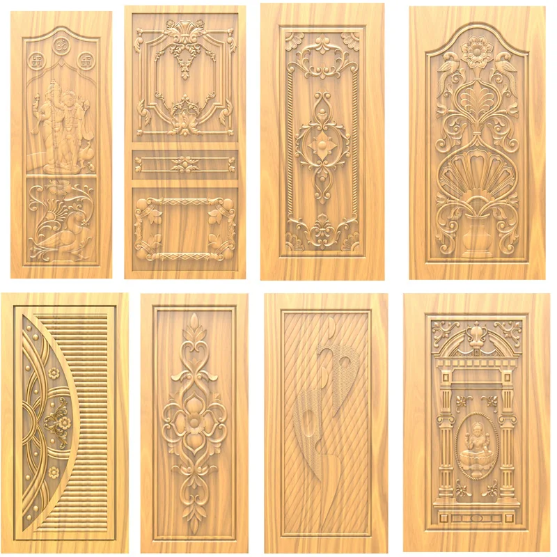 Porte en bois, routeur CNC, gravure de dessins ArtCAM, limes reif 3D au format RLF STL, collection de fichiers, 60 pièces