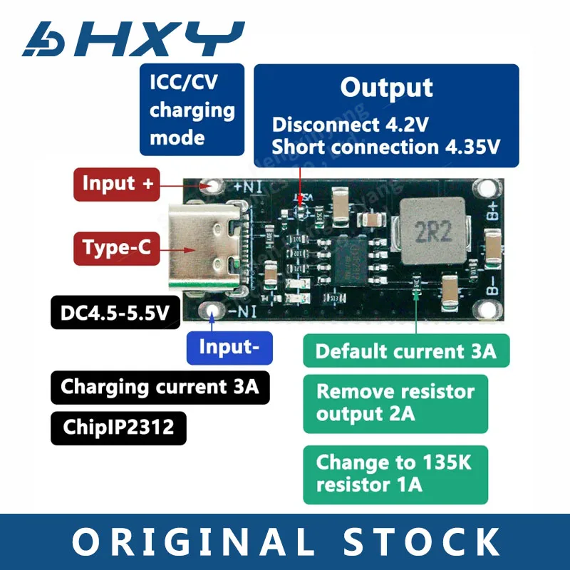 Type-C USB Input High Current 3A Polymer Ternary Lithium Battery Quick Fast Charging Board IP2312 CC/CV Mode 5V To 4.2V