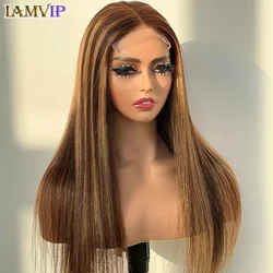 IAMVIP 13x4 HD Lace Front Wig for Black Women Straight Remy Human Hair Ombre P4/27 Piano Highlight Color Glueless Pre Plucked