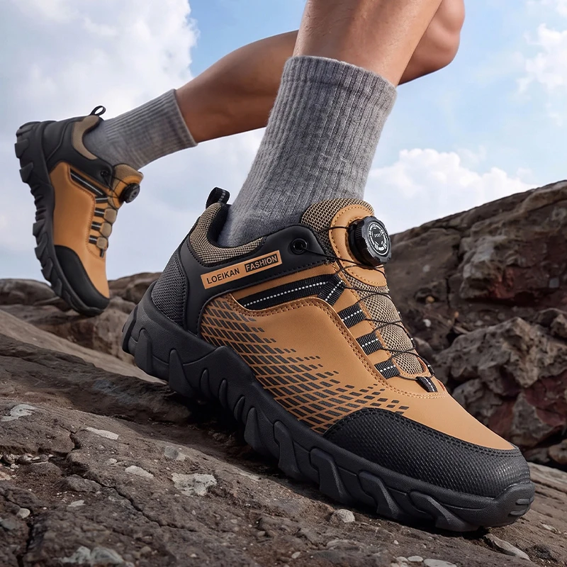 Men's Rotary Knob Casual Shoes, Mesh Splice Non‑slip Wear‑resistant Thick Sole Sneakers For Daily Walking City Commute