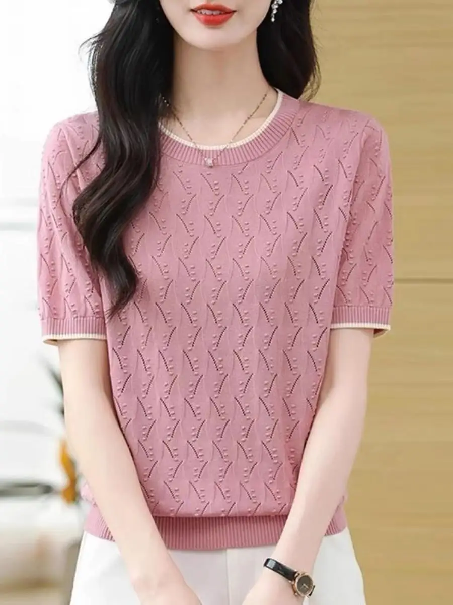 conjunto-de-duas-pecas-de-verao-camiseta-de-manga-curta-em-trico-top-soltinho-e-fino-design-elegante-com-recortes-roupa-c