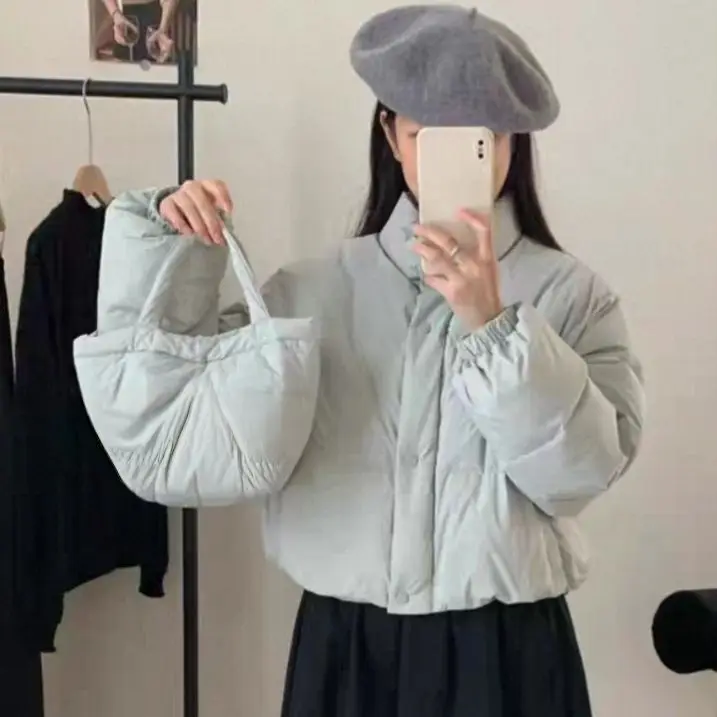 

Женские пуховики-парки для активного отдыха: косой крой, диагональные линии, наклонный фасон, стиль Ins