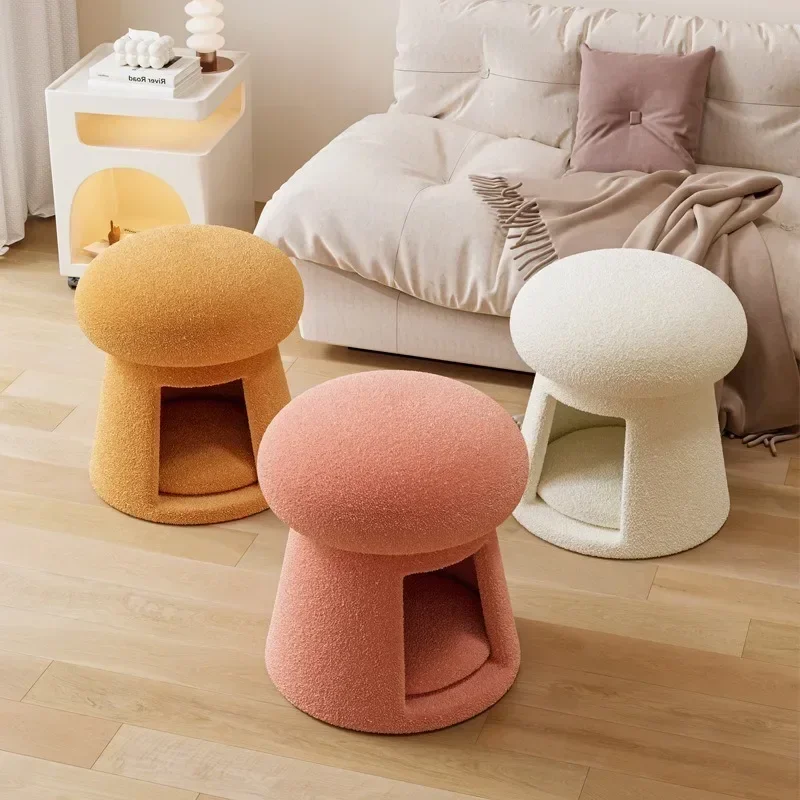 

Nordic Hallway Shoes Changing Stool with Cat Pet Nest Living Room Low Chair Bench Footrest for Entrance Decor Ottomen Furniture