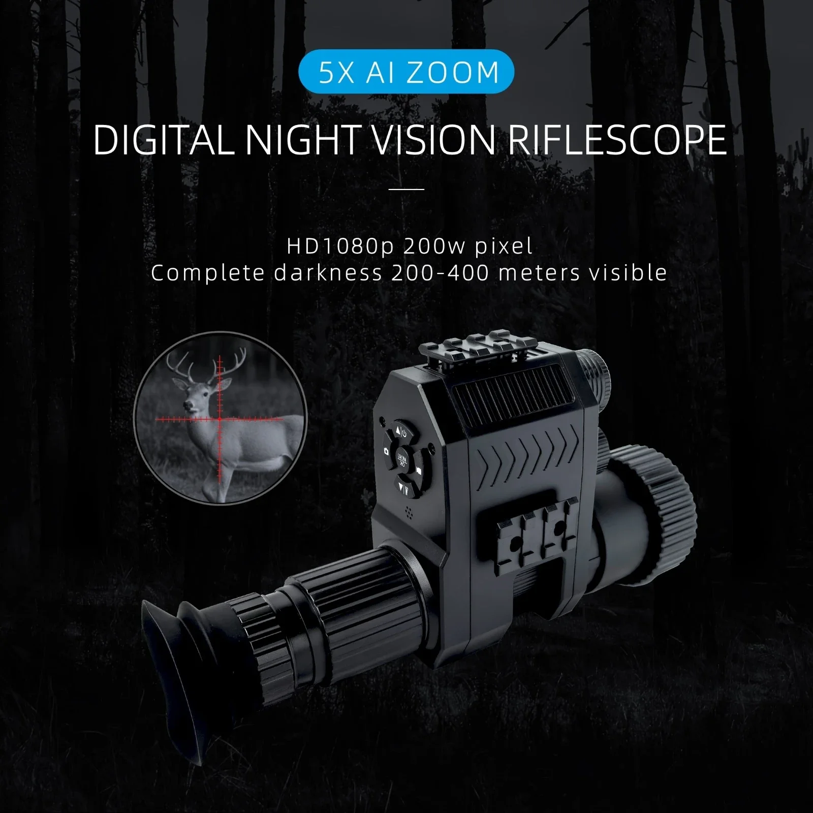 Night Vision Riflescope 5X AI ZoomMonocular HD1080P Photo/Video Infrared IR Camera for Optical Sight Hunting Camera