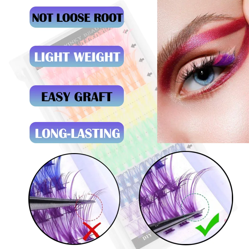winky beauty 6 Color Mixed DIY Lashes Extension 100% Handmade Natural Eyelashes Makeup Tools Segmented Eyelashes Bundle Lash