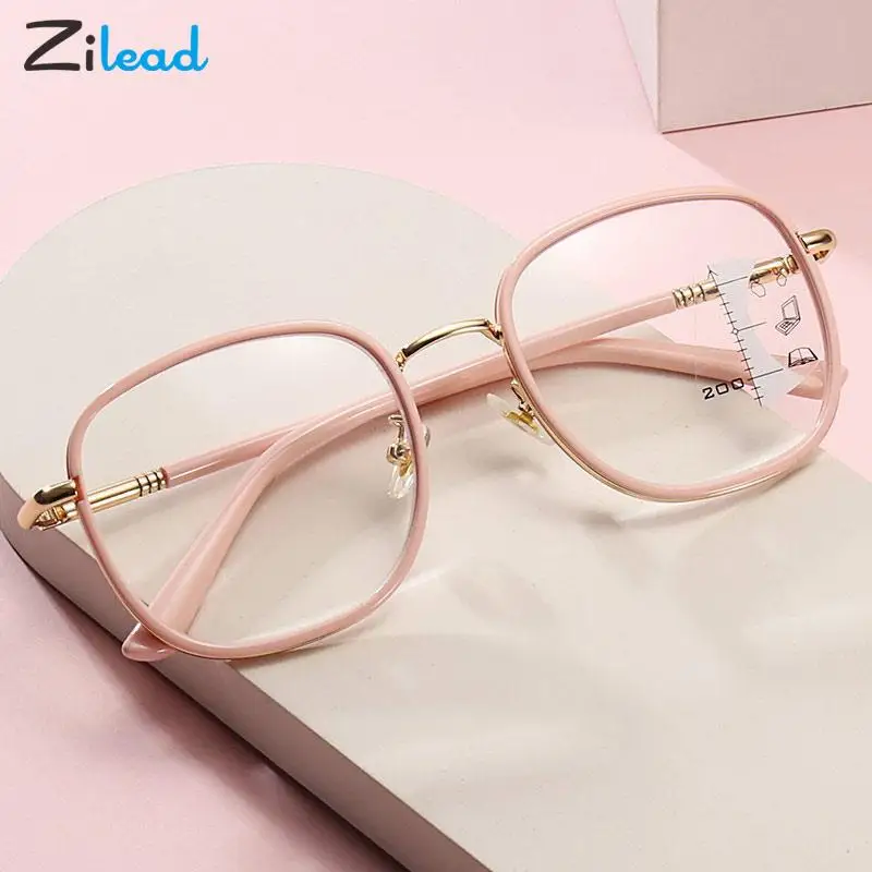 

Zilead Multifocal Reading Glasses Anti Blue Light Fashion Large Frame Presbyopic Eyeglasses Women Men Metal Presbyopia Eyewear