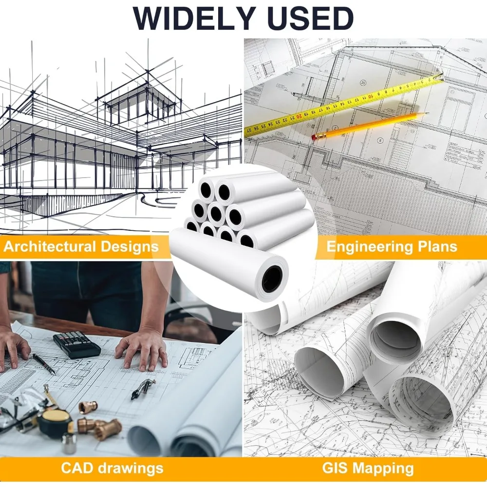 24인치 x 150피트 와이드 포맷 CAD 본드 용지 롤, 20lb 무게, 대형 플로터 인쇄용