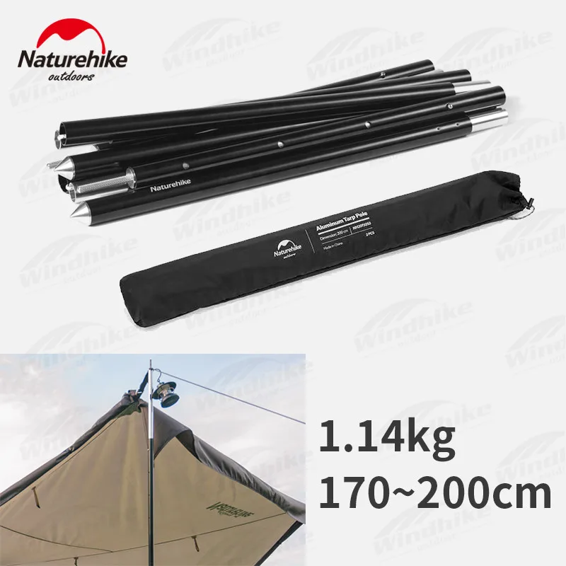 Naturehike 4-Section Tent Pole 6061 Aluminum Alloy Ultralight 1.2mm Pipe Wall Durable 1.7m-2m Telescopic Canopy Sunshade Pole