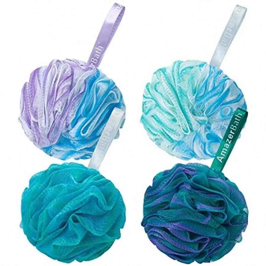 

Loofah Pon 7g/Piece Eoliating Bath Pon Body Crub - Loofa Et Of 4 Flower Color Lar Green-Purple