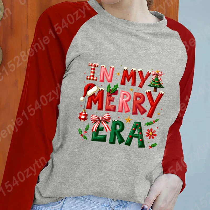 

Autumn And Winter Tops Fashion Sweatshirts Women Long Sleeve T-Shirts Christmas In My Merry Era Round Neck Pullovers Sweatshirts