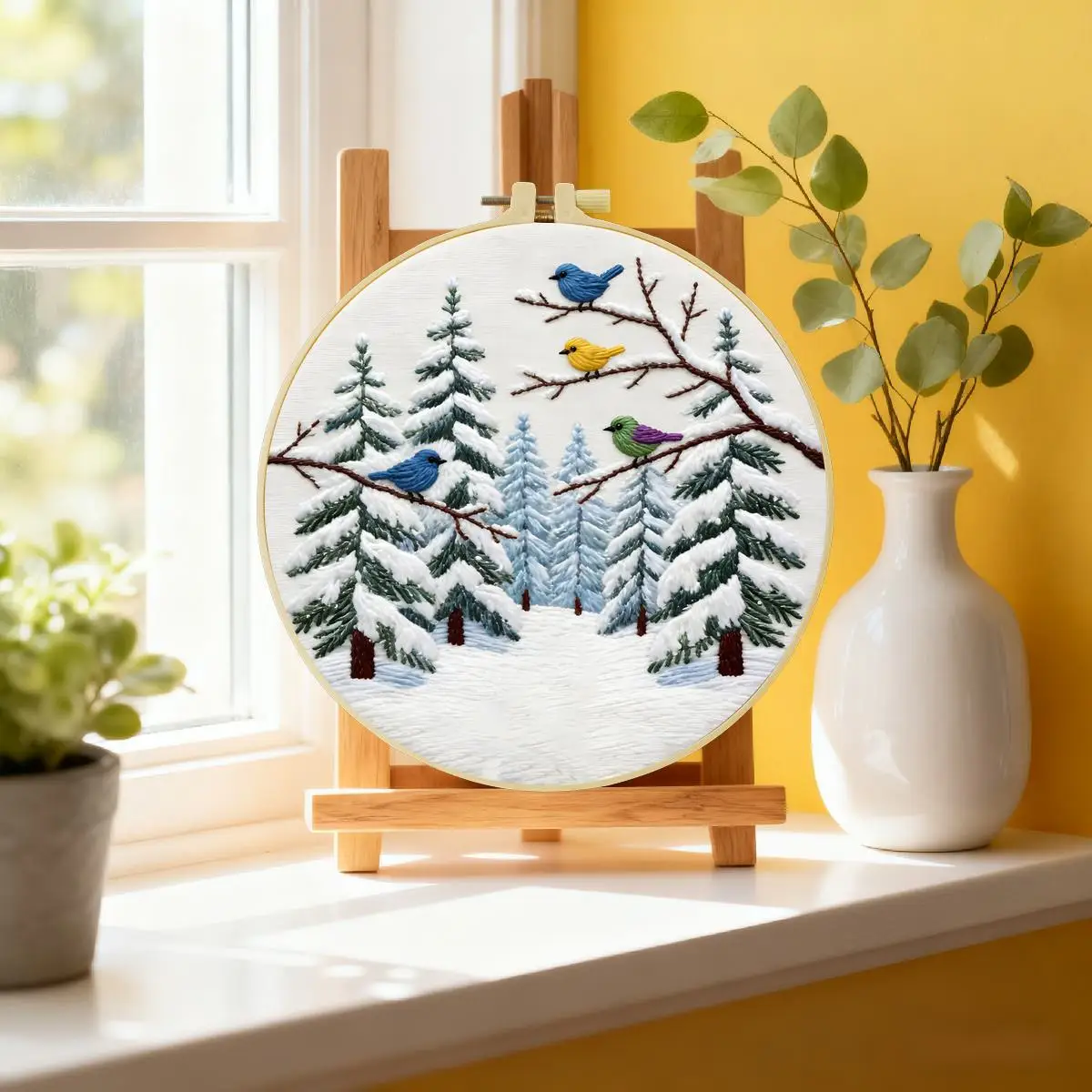1 Stück 20X20CM/15X15CM 7,87/6,3 Zoll Stickerei-Starter-Kit „Schneeberge“ DIY-Kit DIY-Stickerei-Set Handarbeiten Nadelkunst – Detail 2
