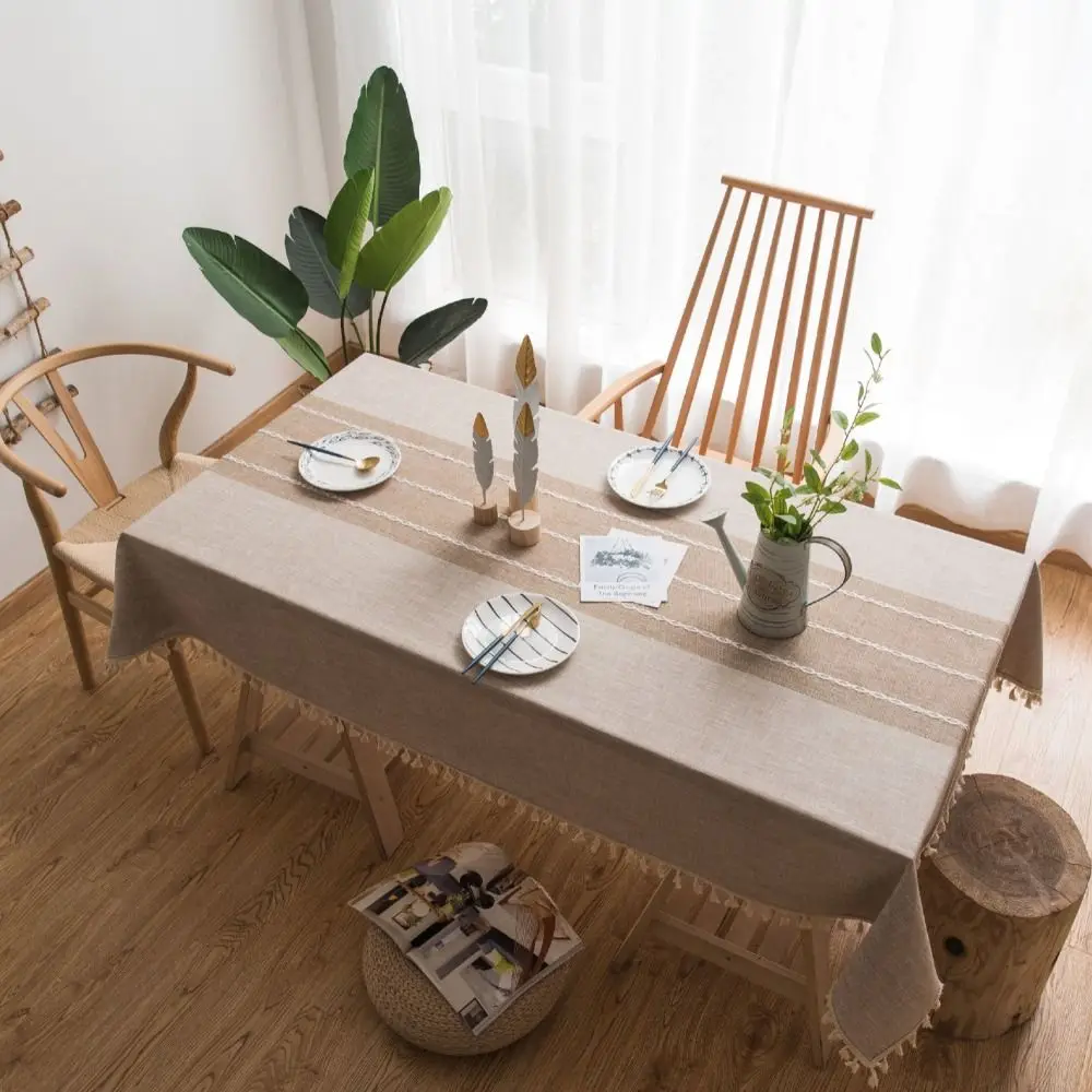 

Tassel Edge Interweaving Grid Tablecloth French Rustic Rectangular Restaurant Tablecloth Dust Cover Washable Coffee Table Mat