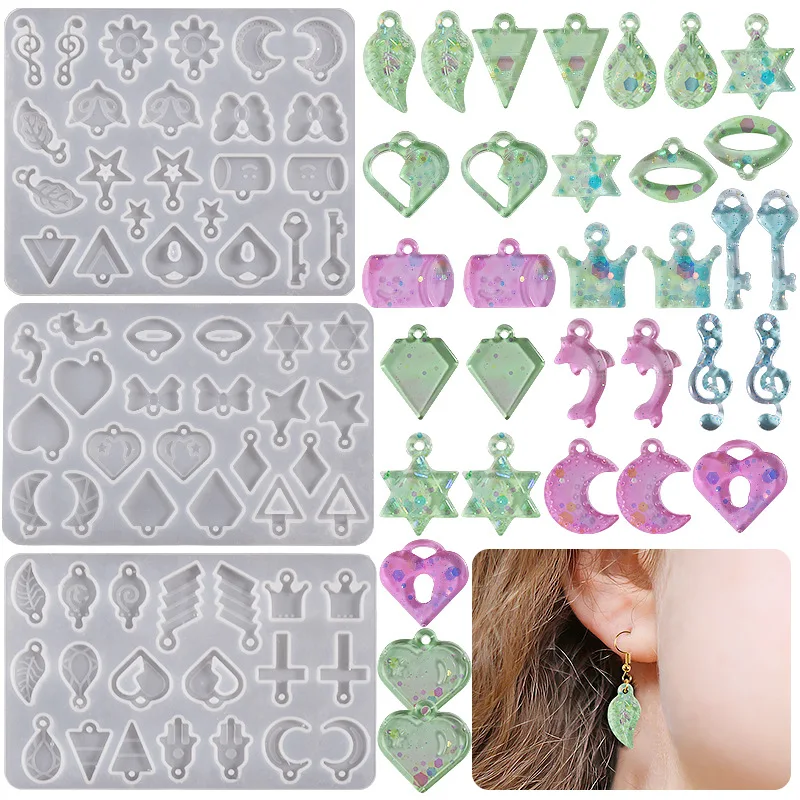 Resin diy Earrings Pendant Silicone Mold Leaves Love Moon Cross Eardrops Epoxy Abrasive Tools