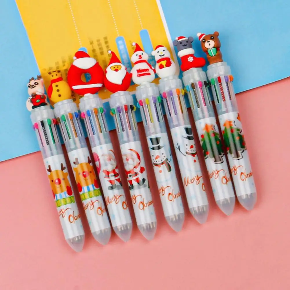 귀여운 만화 크리스마스 볼펜, 카와이 산타클로스 엘크 디자인, 어린이 볼펜, 학용품, 10 가지 색상