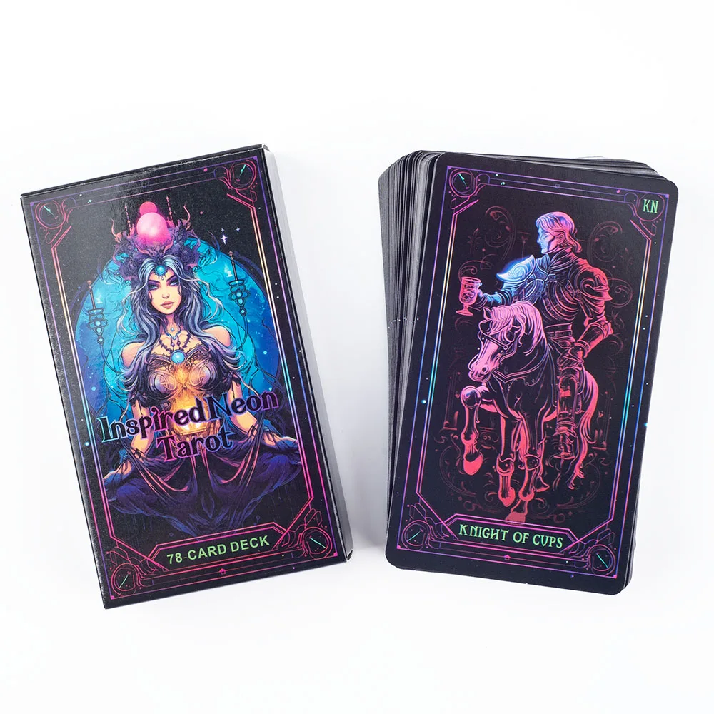 Inspirierte Neon-Tarot-Karten, 10,3 x 6 cm, englische Visions Divination Edition, Deck-Board, Spiele, 78 Karten – Detail 3