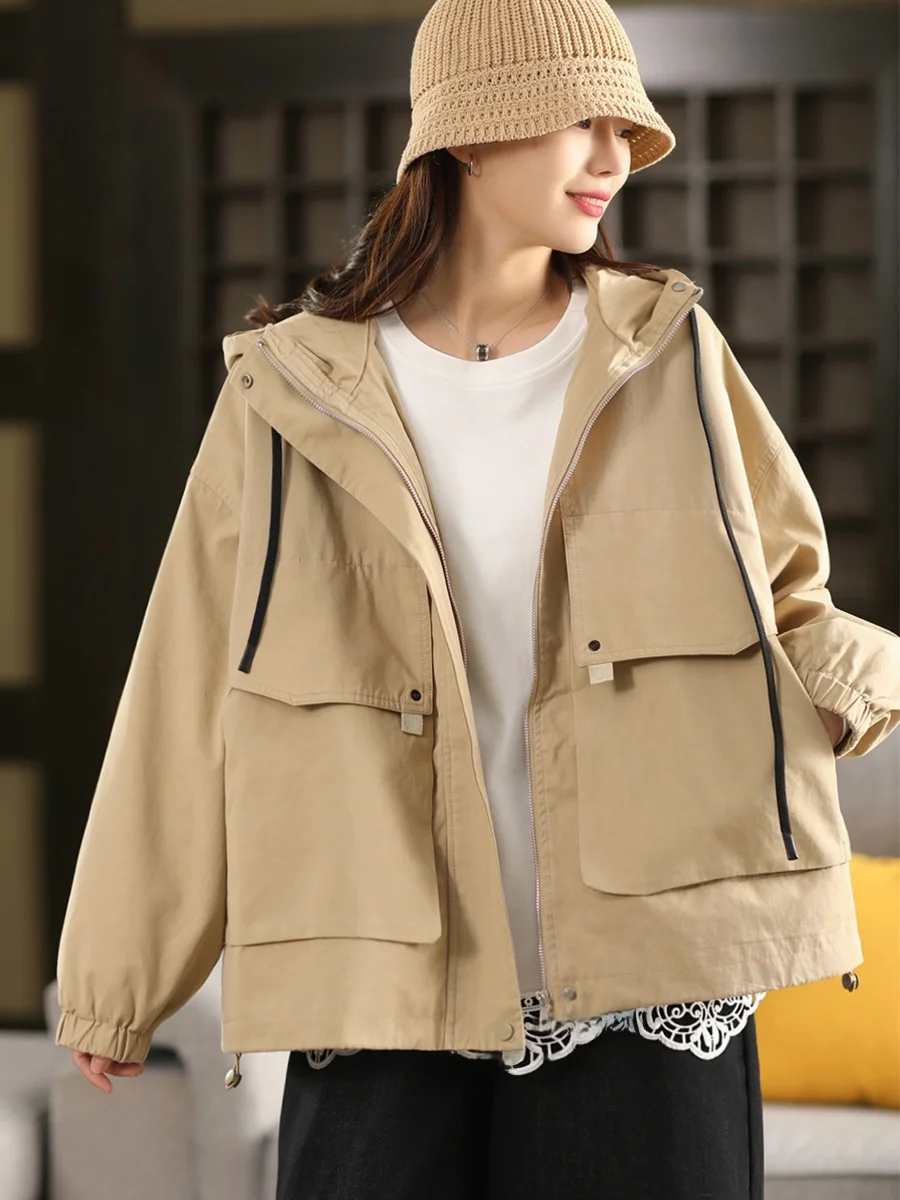 

Женский жакет из хлопка высокой плотности с капюшоном, модный большой открытый кардиган, универсальная верхняя одежда, топ для поездок на работу