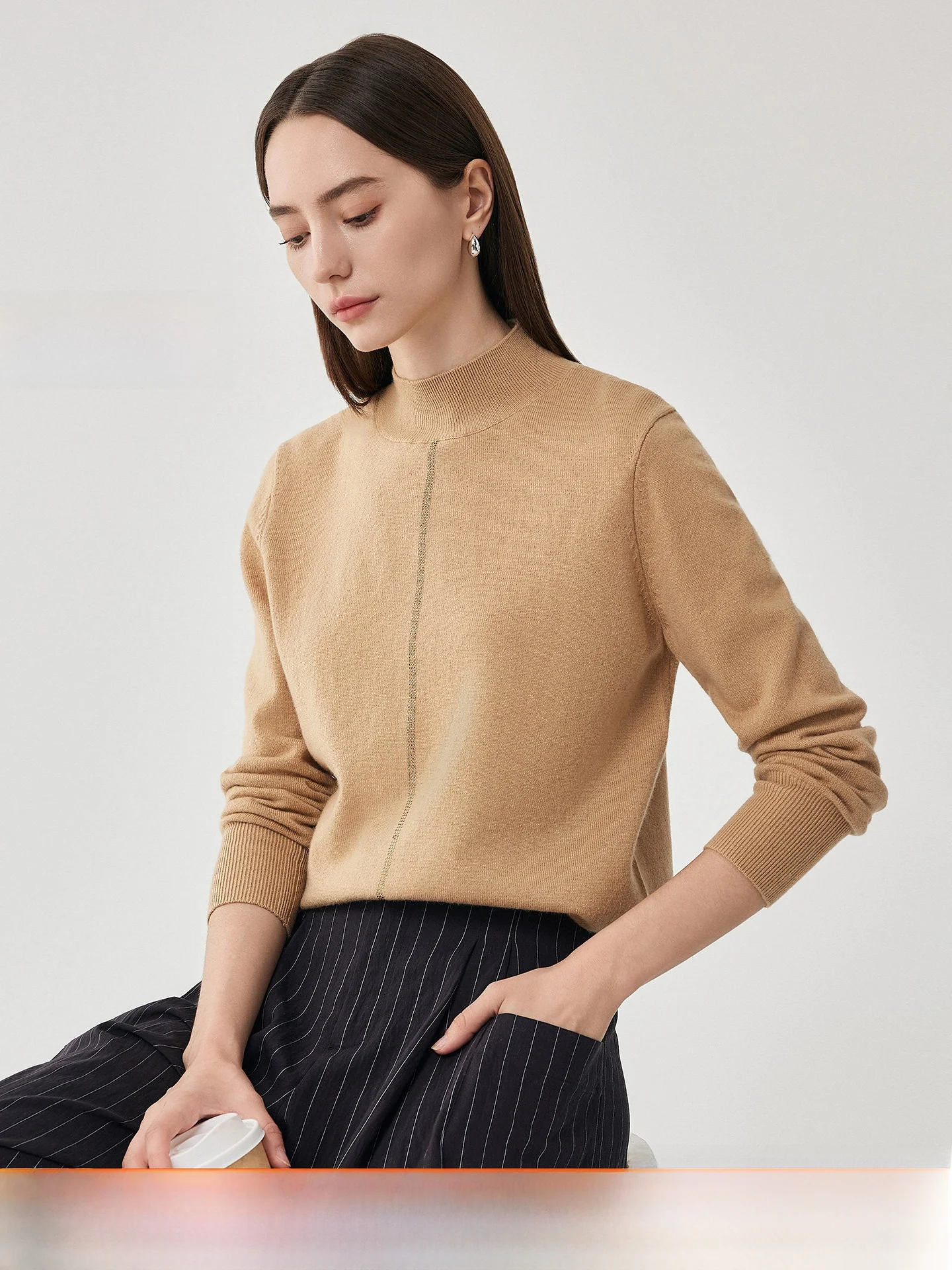 

Zhaojun Autumn Winter New Sle Women's Knitted Wool Sweater f High Collar Long Sve Pure Color Base Layer Diamond Heat ...