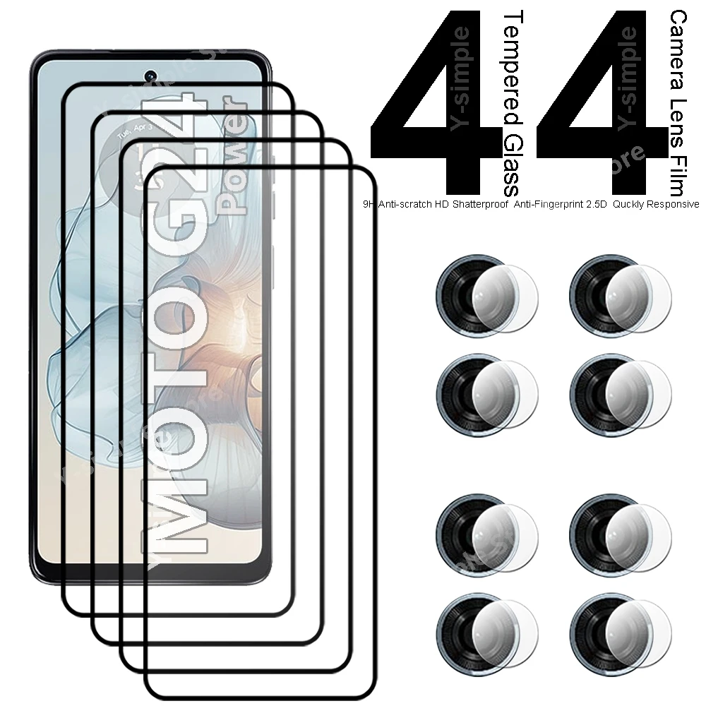 4+4 Phone Glass For Motorola Moto G24 Power Screen Protector Full Coverage Camera Lens film For MOTO G24Power Tempered Glass