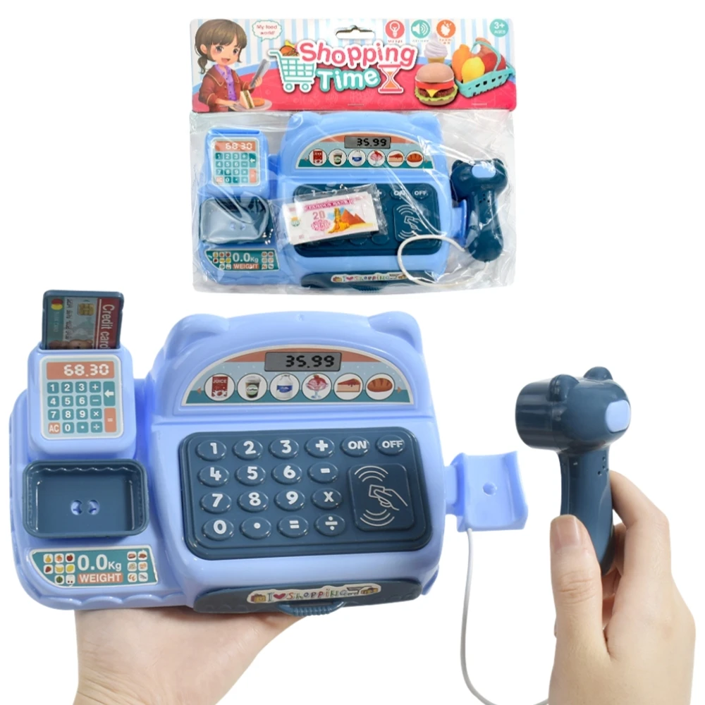 Children's Mini Cash Register With Scanner Montessori Supermarket Play House Game Lights Sound Kids Toys Boy Girl Birthday Gift